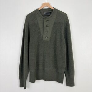 J Brand Merino Wool Henley Sweater Mens XL Military Green Italian Knit Preppy